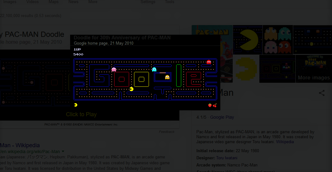 Jogue Google Doodle PacMan jogo online grátis